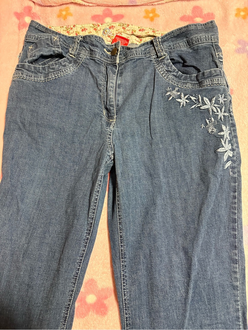 OshKosh B'gosh Boot Cut Denim Jeans with Floral Embroidery - Blue